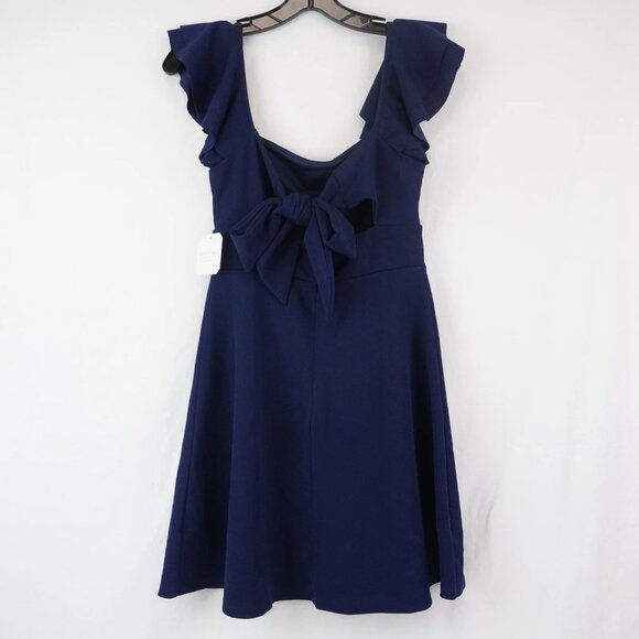 Altar'd State Maia Mini Dress Navy Solid Color Flirty Fit and Flare zip up dress - Picture 3 of 7